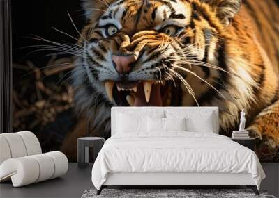 Tiger pose when roaring with a ferocious face Wall mural