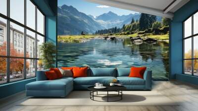 Very beautiful mountain lake in the green mountains Wall mural