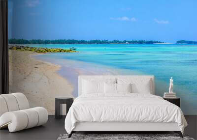 Tuvalu island paradise beach blue lagoon on pacific island sea and ocean Wall mural