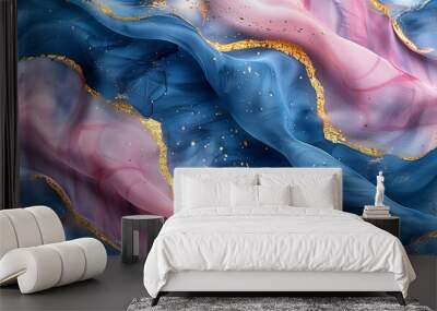 Starry Drift: Elegant Fabric Waves with Golden Constellations Wall mural