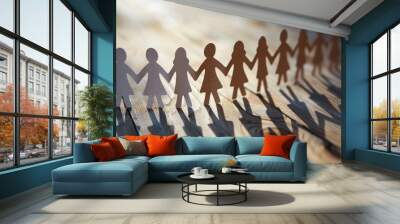 Garland of paper cutouts showing female silhouettes - AI Generated Wall mural