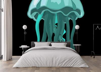 turquoise aqua green colorful cute friendly ocean floating swimming marine maritime cnidarian cartoon jellyfish transparent background single icon vector design generative ai Wall mural