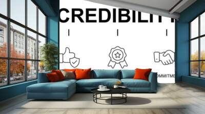 Credibility banner concept web line icons , vector illustration on white background . integrity, trust, reliable, authentic, commitment, regard, reputation, handshake, editable stroke line icons,  Wall mural