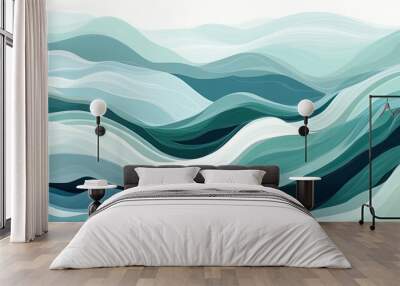 Abstract Watercolor-Style Blue and Green Wavy Lines Wall mural