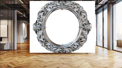 Ornate Silver Circular Frame with Floral Design Wall mural