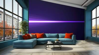 A purple laser beam on a black background, with a lens flare effect and rays of light, Wall mural