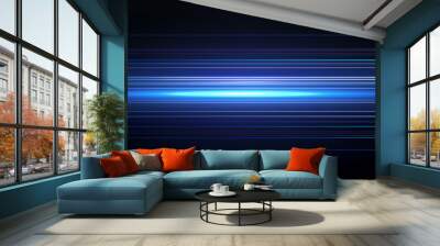 Abstract background with blue and orange gradient light streaks on black, glowing blurred motion effect, glowing horizontal lines. Wall mural