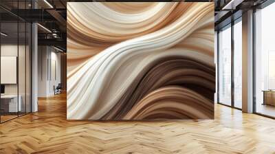 Abstract background with wavy lines in beige and brown colors, a beautiful background for the design of hair products. Wall mural