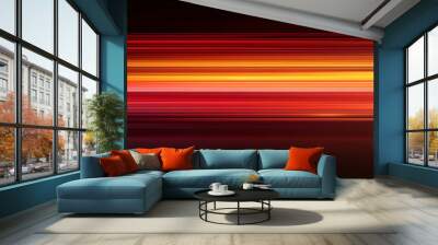 Abstract blurred background with colorful stripes of light on dark orange and black, horizontal lines with gradient effect, glowing and flowing in motion. Wall mural