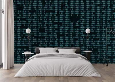 Blue and black binary code background Wall mural