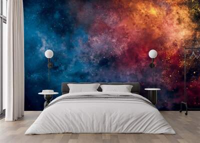 Colourful grunge grainy outer space nebula background gradient, blue, orange, red and black noise texture backdrop design Wall mural