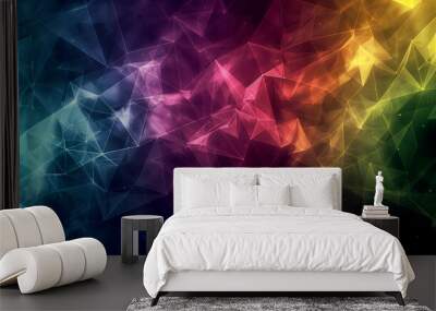 Dark background with rainbow colors, geometric shapes, lights and shadows, smoke effect, space for text or design Wall mural