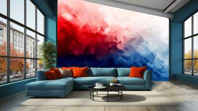 Red, blue and white rough painted ink gradient background with blurred edges Wall mural