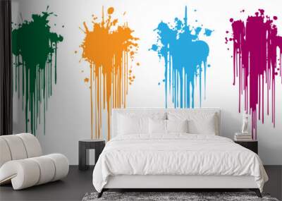 Vector set of colourful ink splashes. Black paint dripping. Wall mural