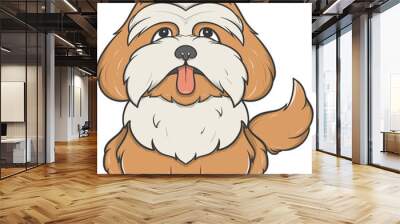 Cute cartoon of a fluffy brown dog Wall mural