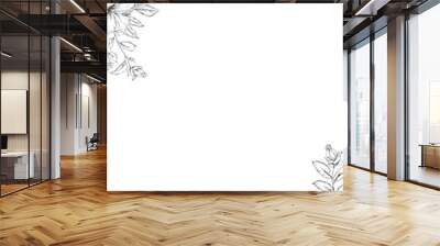 Elegant floral line art frame corner with hibiscus flowers and leaves Wall mural