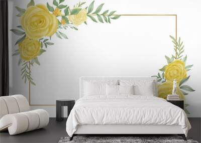 yellow rose flower watercolor frame geometric decoration Wall mural