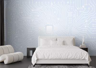 Circuit board. White abstract technology background. Motherboard vector illustration. Wall mural