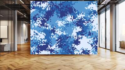 Digital pixel camouflage pattern. Military texture background. Blue army camouflage Wall mural