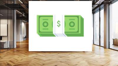 Stack of cash dollar bills. Paper money icon. Flat design. Vector illustration Wall mural