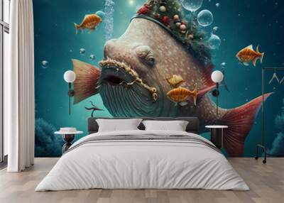 Ai generated holiday Christmas decorative fish underwater  Wall mural