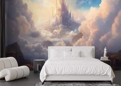 Majestic castle in the sky. Created using ai generative.  Wall mural