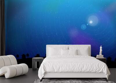 Night Stars Peaceful Vector Background - Blue Wall mural