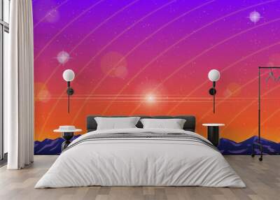 Peaceful Night Star Background with Mountains-Sunset Wall mural