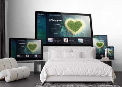 computer gadgets with travel website on screen Wall mural