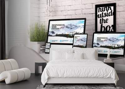 Devices collection workplace with responsive website Wall mural