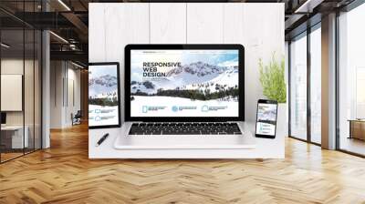 devices on table with responsive design Wall mural