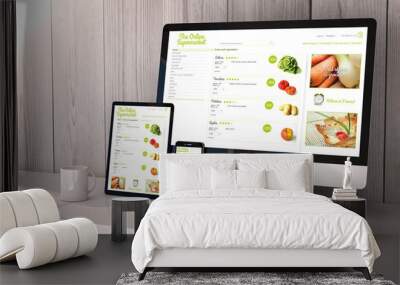 devices responsive on workspace online groceries design Wall mural