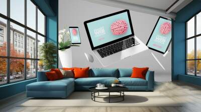 floating devices showing smart responsive website design Wall mural