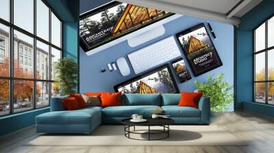 top view blue devices architect website Wall mural