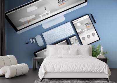 top view blue devices home design e-shop Wall mural