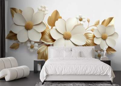 3d gold flowers white backgroung. Wall mural