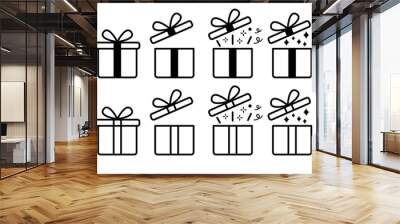 Surprising gift box or present box icon set (solid black fill). vector gift wrapping symbol for mockup instruction. surprise, parcel, reward, winning, award, opening, unboxing etc concept. Wall mural