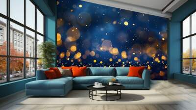 Abstract Blue Gold Glitter Lights Bokeh Background Wall mural