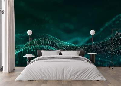 Abstract Polygonal Waves and Dots on Dark Green Background Wall mural