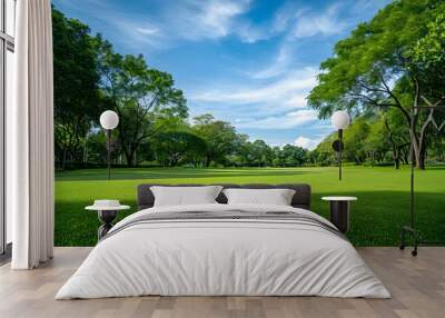 Bangkok Golf Course with Lush Green Grass and Trees Wall mural