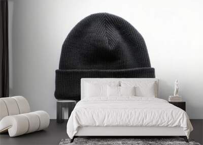 beanie mockup black hat isolated on white Wall mural