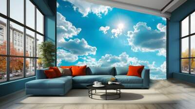 Bright Blue Sky With White Clouds Panorama Wall mural