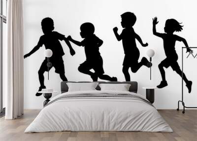 Children Kids Silhouette jump Set. Silhouettes of Kids Engaged in Sports, Hobbies, jump and Play on white background. Vector illustration. Wall mural