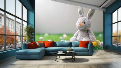 Cute Bunny Plush Toy with Easter Eggs Wall mural