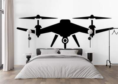 Drone camera silhouette vector illustration, black design, on white background. vector illustration. Wall mural