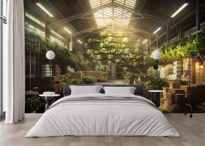 Eco-Friendly Warehouse with Vertical Garden and Skylights Wall mural