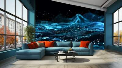 Futuristic Wave Design with Blue Glowing Particles Wall mural