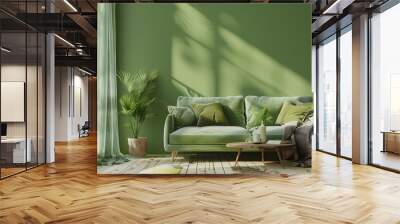 Green Living Room with Sofa and Table Wall mural