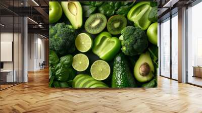 Green Vegetables & Fruits Flat Lay - Healthy Food Wall mural