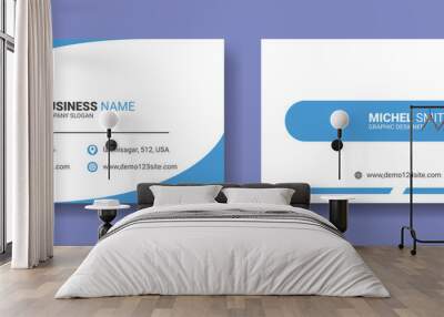 Blue shape modern business card template design. visiting card illustration Wall mural